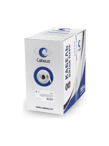 Кабель витая пара UTP (U/UTP) Cabeus категория 5e, 2 пары (24 AWG), одножильный, серый LSZH, нг(А)-HF, (305 м) UTP-2P-Cat.5e-SOLID-LSZH-GY