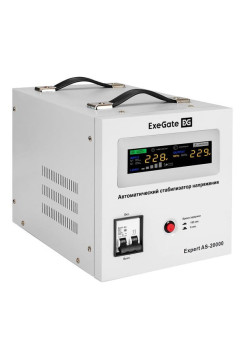 Стабилизатор напряжения ExeGate Expert AS-20000 20000ВА, вход 140-260В, цветной дисплей, выход 220В±8, КПД 98, 5 уровней защиты, задержка, усиленный метал. 291761