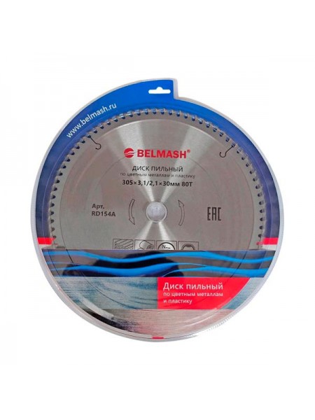 Диск пильный по цветным металлам и пластику BELMASH 305х3.1/2.1х30 мм, 80T Белмаш RD154A