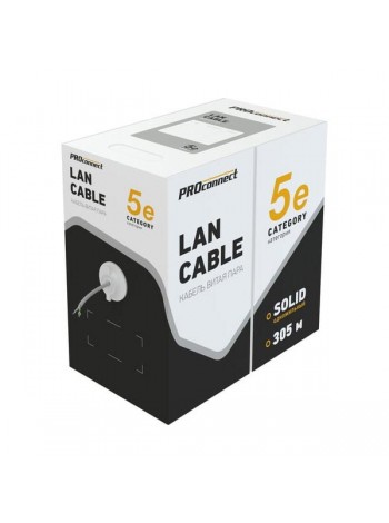 Кабель PROconnect витая пара UTP 2PR 24AWG, CAT5e, бухта 305 м, серый 01-0027