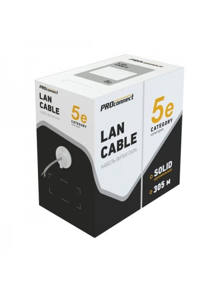 Кабель PROconnect витая пара UTP 4PR 23AWG, CCA, CAT6, PVC, бухта 305 м, серый 01-0047-3