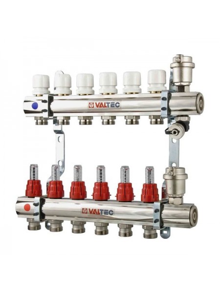 Коллекторная группа VALTEC 1x7 выходов евроконус 3/4" со встроенными расходомерами в сборе VTc.596.EMNX.0607
