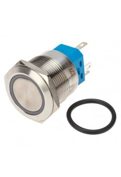 Антивандальная кнопка REXANT ø 22 12в(led) б/фикс (5с) off-(on)/on-(off) подсв./зеленая 10 шт 36-3513