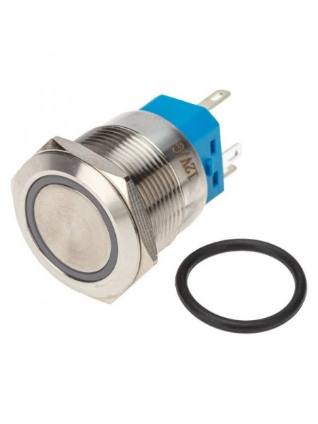 Антивандальная кнопка REXANT ø 22 12в(led) б/фикс (5с) off-(on)/on-(off) подсв./зеленая 10 шт 36-3513