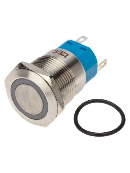 Антивандальная кнопка REXANT ø19, 12в, led, с фиксацией, 5с, off-on/on-off, зеленая подсветка 36-3423