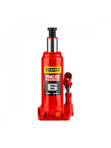 Бутылочный гидравлический домкрат Stayer RED FORCE 6т, 216-413 мм, в кейсе 43160-6-K 43160-6-K_z01