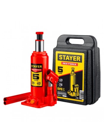 Бутылочный гидравлический домкрат Stayer RED FORCE 5т, 216-413 мм, в кейсе 43160-5-K_z01
